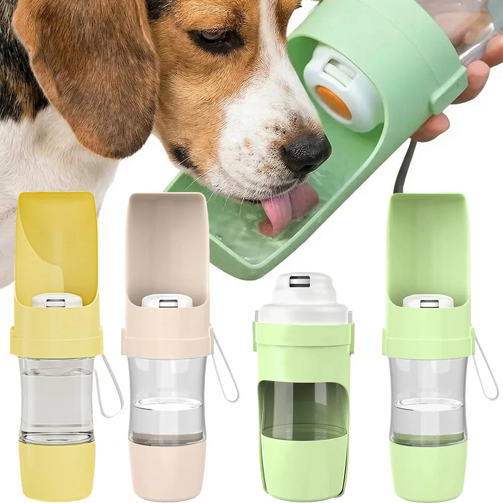 Gourde de voyage anti-fuite pour animaux — Distributeur d'eau et compartiment croquettes 2 en 1, sans BPA